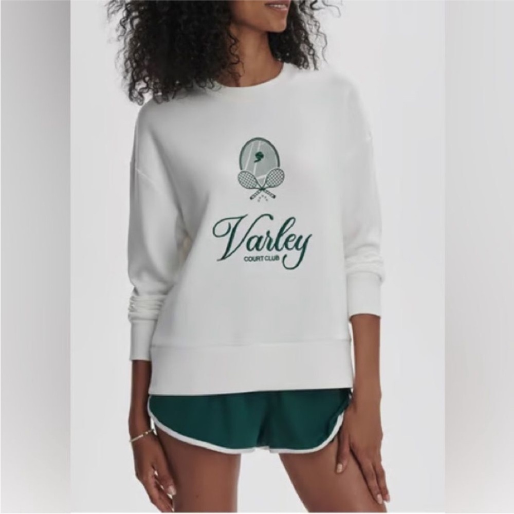 NWT Varley Women's Rasco Namesake White Forest Crew Neck Sweater - Picture 2 of 9